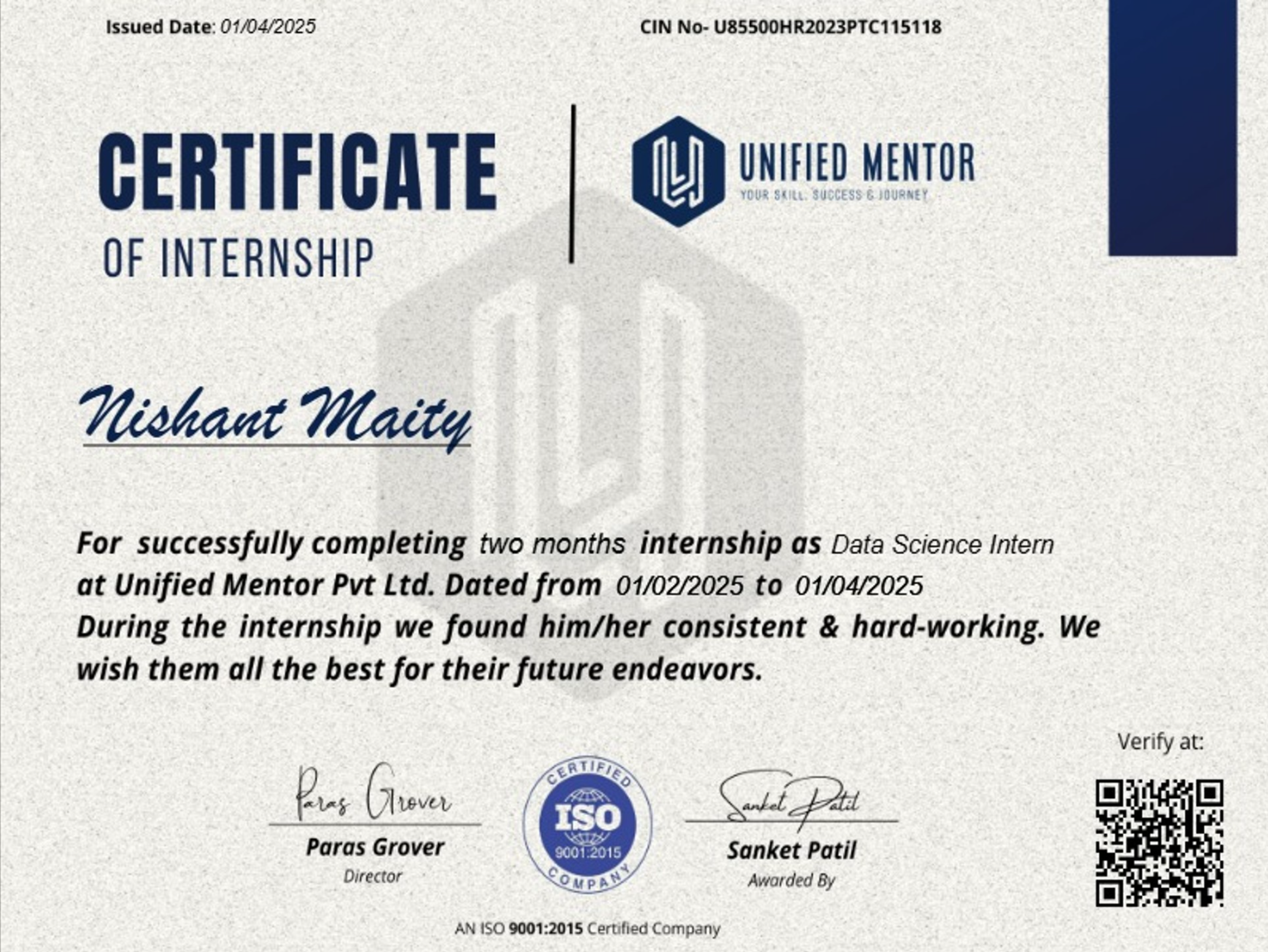 Data Science Intern Certificate