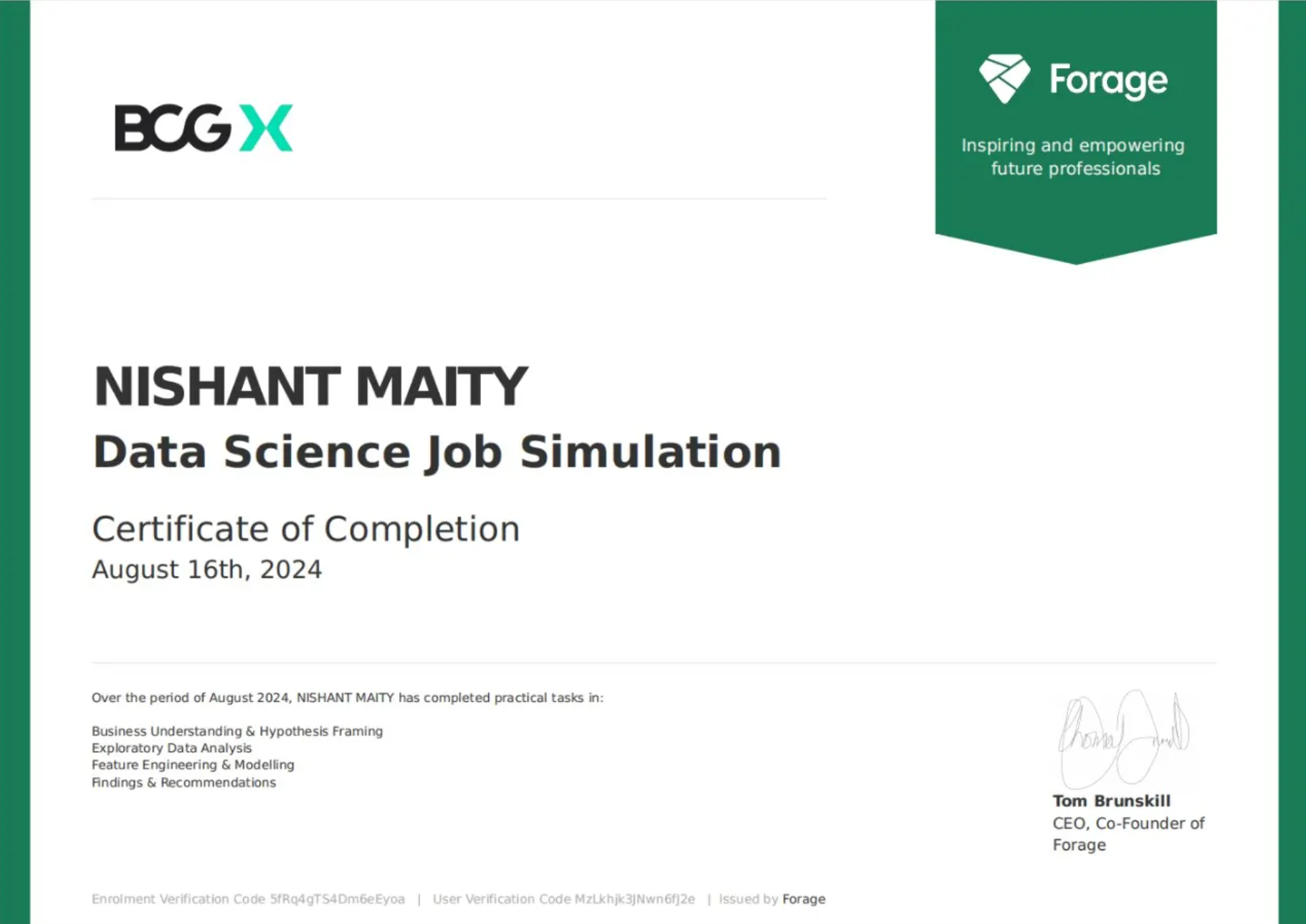 Data Science Job Simulation Certificate